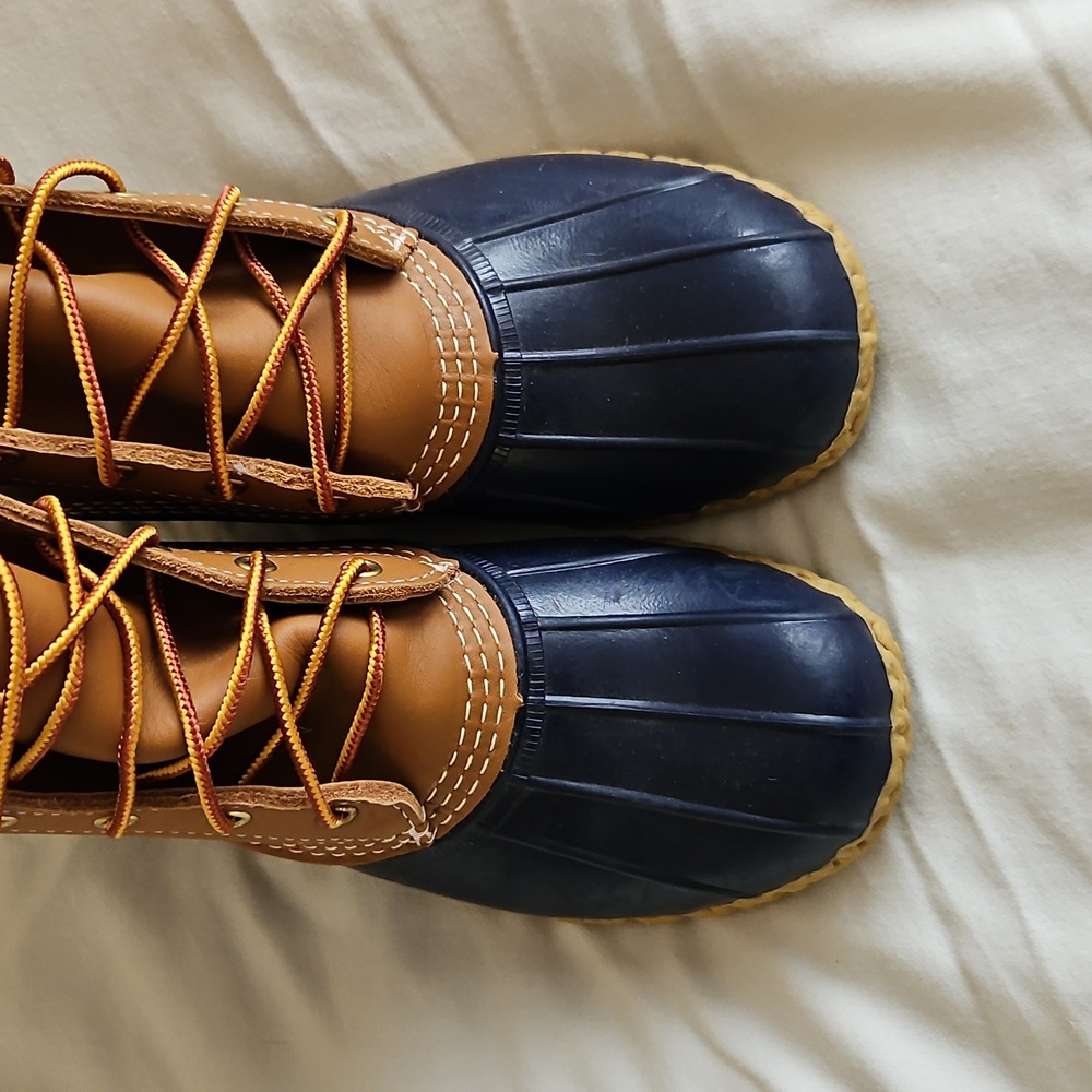 LL Bean Duck Bean Boot Tan Blue Size 7 - Picture 2 of 8
